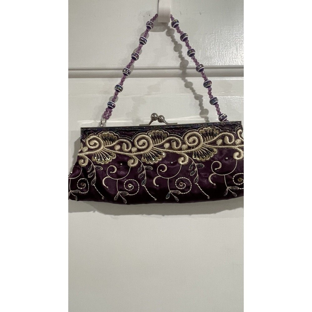 Beautiful Satin Embroidered Beaded Clutch Purse/ Handbags Evening Purse Brown S